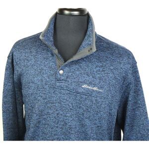 Men's Eddie Bauer Blue‎ Collared Snap Knit Pull Over Fleece Jacket XXL